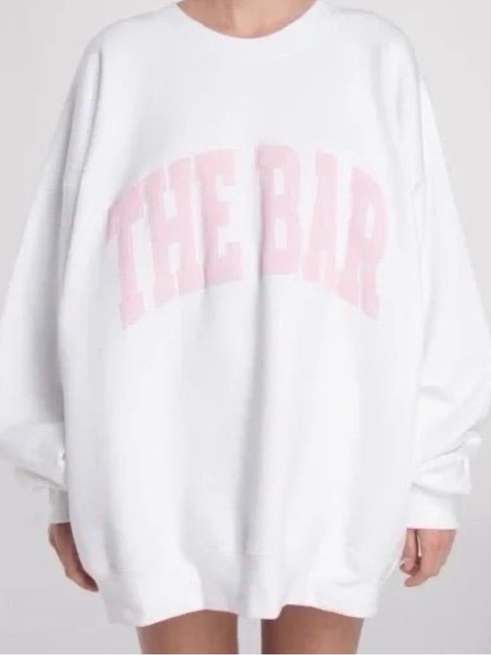 The Bar Tops - The Bar Varsity White Crewneck Oversized Sweatshirt with Pink Logo - Large